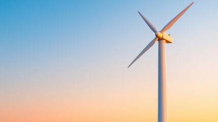 Fototapeta premium Wind turbine sunset landscape, clean energy