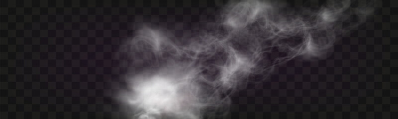 Realistic white smoke or mist effect with soft, swirling patterns on a transparent background. Perfect for overlays and atmospheric designs.
