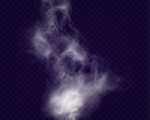 Realistic white smoke or mist effect with soft, swirling patterns on a transparent background. Perfect for overlays and atmospheric designs.