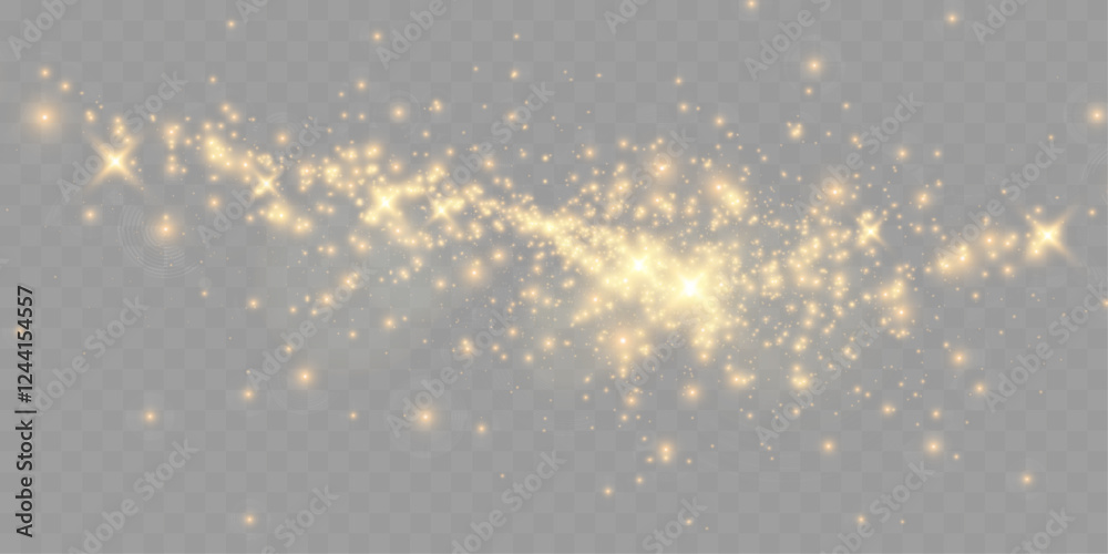 Poster Magic glowing sparkles with bokeh and light glitter effect on transparent background.
