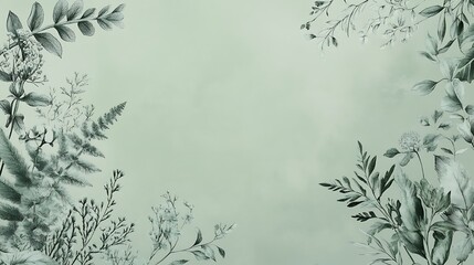 Monochromatic Botanical Frame Sage Green Background