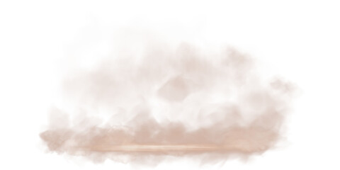 Chocolate brown stage with smoke and particle saw light on the floor. Empty chocolate brown stage and studio room with floating smoke. For product demonstrations. Chocolate brown shade Mocha Mousse. 