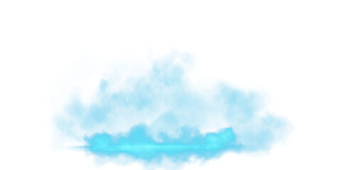 Blue stage with smoke and particle saw light on the floor. Neon light. Empty blue stage and studio room with floating smoke. For product demonstrations. Misty texture overlays background. PNG.