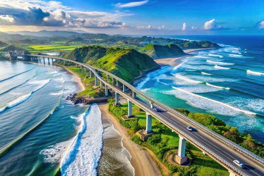 Yogyakarta's Parangtritis Bridge: a stunning aerial perspective captured by drone photography.