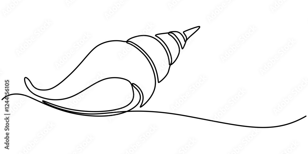 Poster Continuous single line drawing of conch snail shell. Seashell symbol and banner of beauty spa and wellness salon in simple linear style. Vector illustration, Seashell drawing in the form of one pro. 