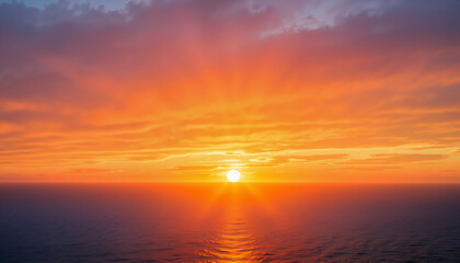 Fototapeta premium Vibrant sunset over ocean horizon, serene Earth Day reflection