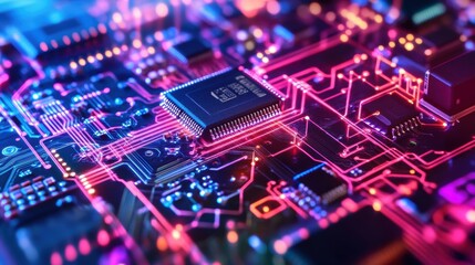 A closeup of the electronic components embedded within a smart drug delivery patch showcasing the microcontroller and sensors that monitor the bodys responses paired with a visual representation