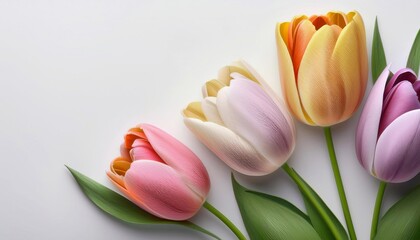 Fototapeta premium tulips on a bright background with space for text. template of a postcard for March 8, Valentine's Day, birthday