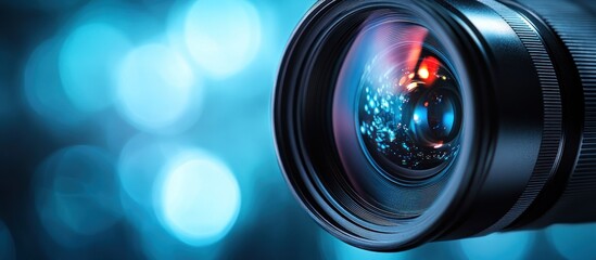 Camera lens close-up, bokeh background, night event