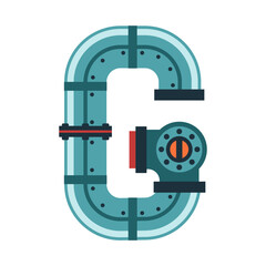 Letter G is formed using industrial pipes, robotic elements, and valves. Engineering design style. Vector
