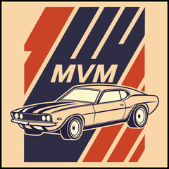 MVM Classic Muscle Car - Vintage Automotive T-Shirt Design