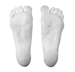 Feet. Vintage-style halftone illustration of a footprint, monochrome retro design. Vector isolated on white background.