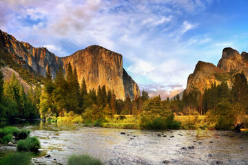 Scenic autumn mountain landscape at sunset