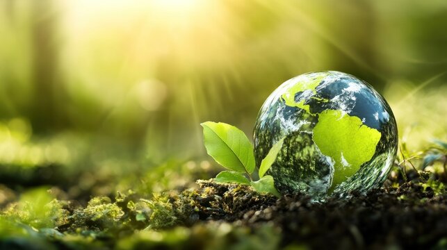 Glass globe sprout nature sunlight environmental conservation