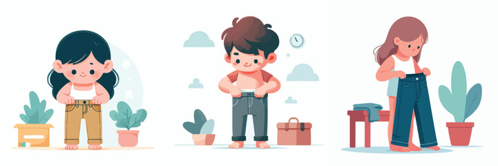 vector set of kids wearing pants