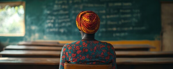 African Woman Classroom Blackboard Education