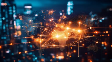 Obraz premium World Map with Glowing City Lights at Night