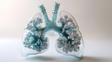 Lung health. Abstract 3d lung on hand. Lung care, tuberculosis awareness, world cancer day, pneumonia patient, organ anatomy, pulmonary medicine, corona virus, lung donor concept. Isolated on blue.