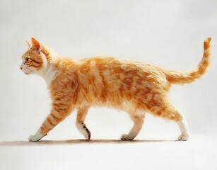 Striking Orange Tabby Cat Walking Gracefully on Soft Smooth Background with Natural Elegance and Lean Body in a Charming Pet Portrait Style