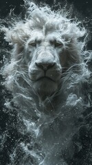 Ghostly Lion Portrait Created From Wisps Of Floating Smoke.