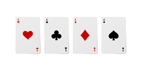 Playing cards for poker and gambling, three aces isolated on white, clipping path
