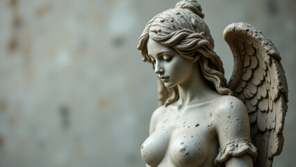 Obraz premium An exquisite religious statue depicting an angel with a thoughtful expression.