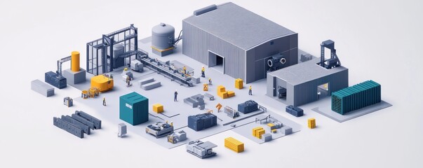 Obraz premium Isometric Factory Workers Production Plant