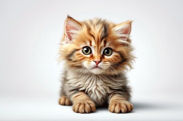 Obraz premium Cute adorable domestic curious cat kitten animal with its paws peeking over a white surface, photorealistic illustration on isolated background texture design. 