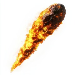 A Brilliant Flaming Meteor with Glowing Molten Tail, Isolated on White Background for Astronomy Photography