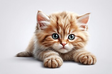 Obraz premium Cute adorable domestic curious cat kitten animal with its paws peeking over a white surface, photorealistic illustration on isolated background texture design. 