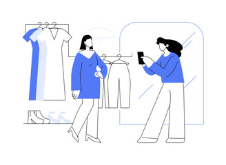 Trying on new wardrobe isolated cartoon vector illustrations.