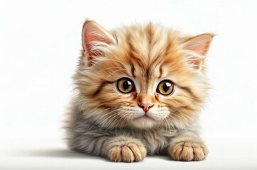 Obraz premium Cute adorable domestic curious cat kitten animal with its paws peeking over a white surface, photorealistic illustration on isolated background texture design. 