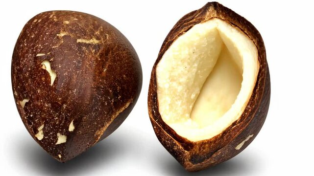 Transition from whole to halved nut shell revealing kernel