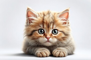 Fototapeta premium Cute adorable domestic curious cat kitten animal with its paws peeking over a white surface, photorealistic illustration on isolated background texture design. 