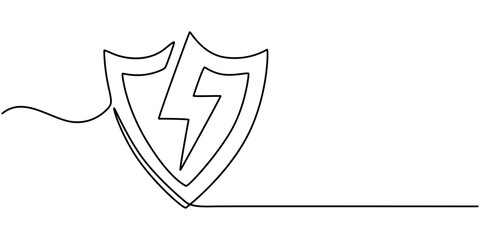 security shield energy icons continuous one line drawing, Protection, Shield, Security Continuous Vector Line Icon, Warranty Single Line Icon, Protection Continuous Line Illustration and pro concept. 