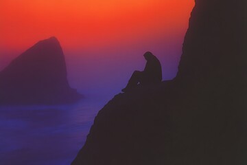 Solitude on the Coastal Cliff at Sunset