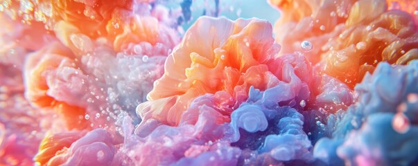 Pastel ink swirls underwater, bubbles rising, background blurred, design use