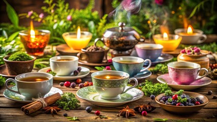 Fototapeta premium Aromatic Teas and Candles with Natural Decor for Cozy Vibes