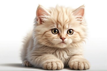 Cute adorable domestic curious cat kitten animal with its paws peeking over a white surface, photorealistic illustration on isolated background texture design.
