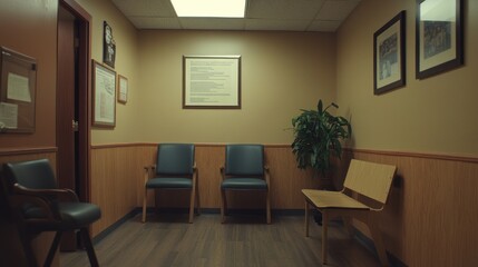 Empty doctor's office waiting room, calming atmosphere, patient privacy