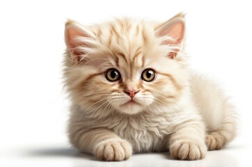 Obraz premium Cute adorable domestic curious cat kitten animal with its paws peeking over a white surface, photorealistic illustration on isolated background texture design. 
