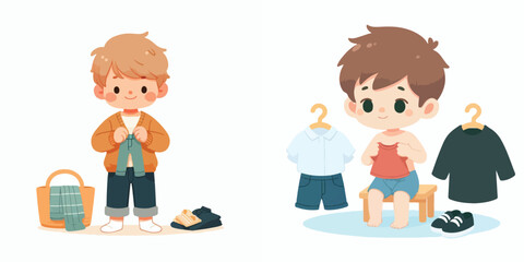 vector set of kids wearing clothes