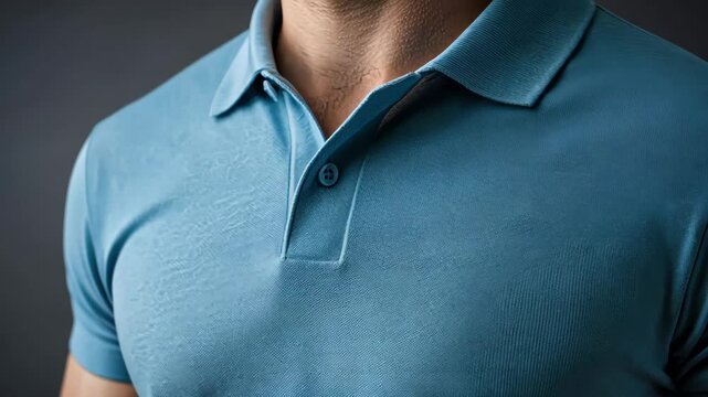 Closeup of blue polo shirt fabric texture in gentle movement sequence