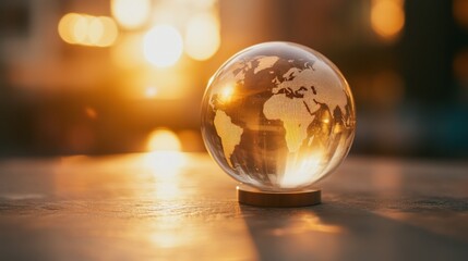 Glass globe sunset cityscape global connection