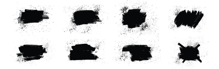 Set of Hand-Painted Brush Strokes - Black Grunge Ink Textures, Abstract Paint Smudges, Vector Brushstroke Elements for Creative Design, Artistic Rough Edges, Dirty Splatter, and Textured Patterns