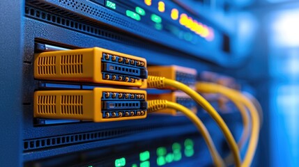 Naklejka premium Network server cables connect data center