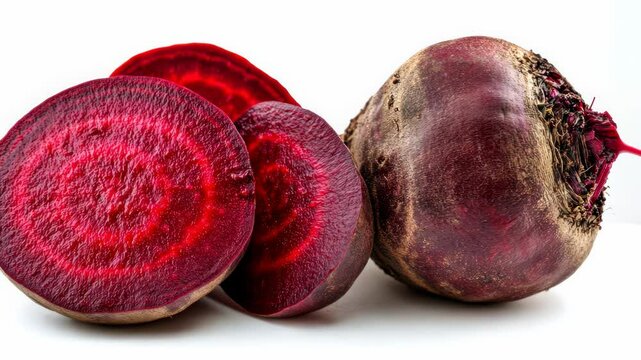 Fresh beetroot slice transformation on white background