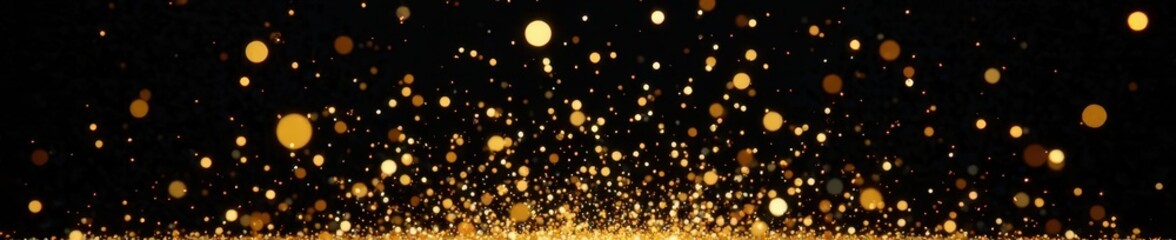 Obraz premium Golden confetti explosion on black background, night, vintage