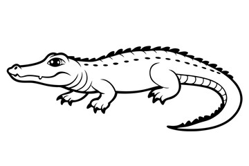 crocodile silhouette line art vector illustration with a white background