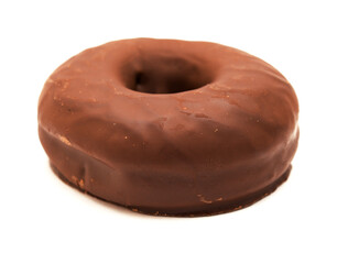 Dark chocolate glazed ring doughnut isolated on White background 